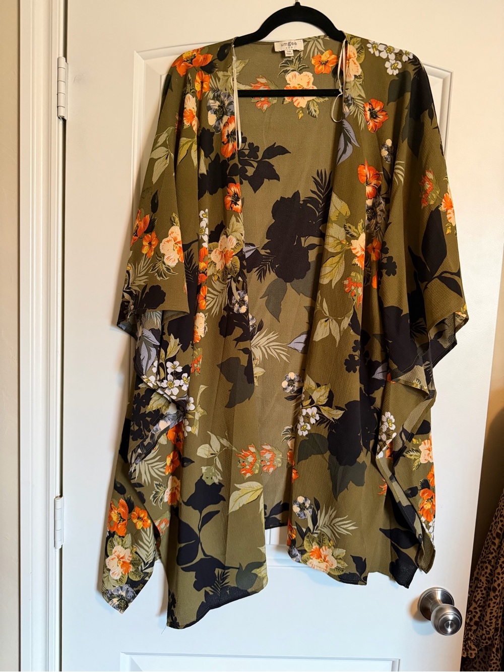 Umgee USA Olive Floral Boho Kimono Duster S/M Open Front